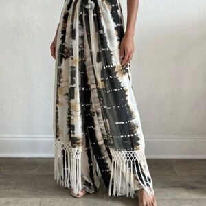Orna Farho,Abstract Print pants  with Fringe and Belt
